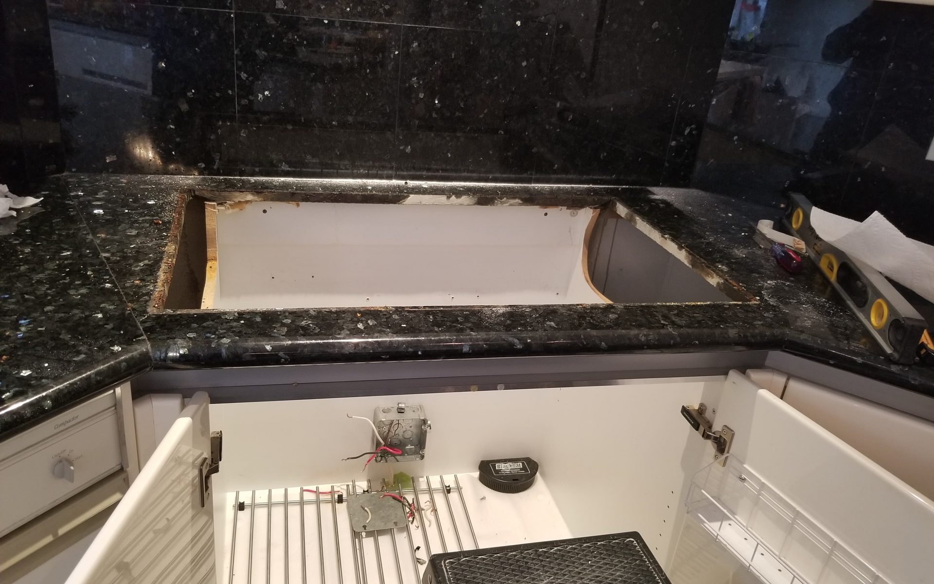 after cutting countertop for cook top installation